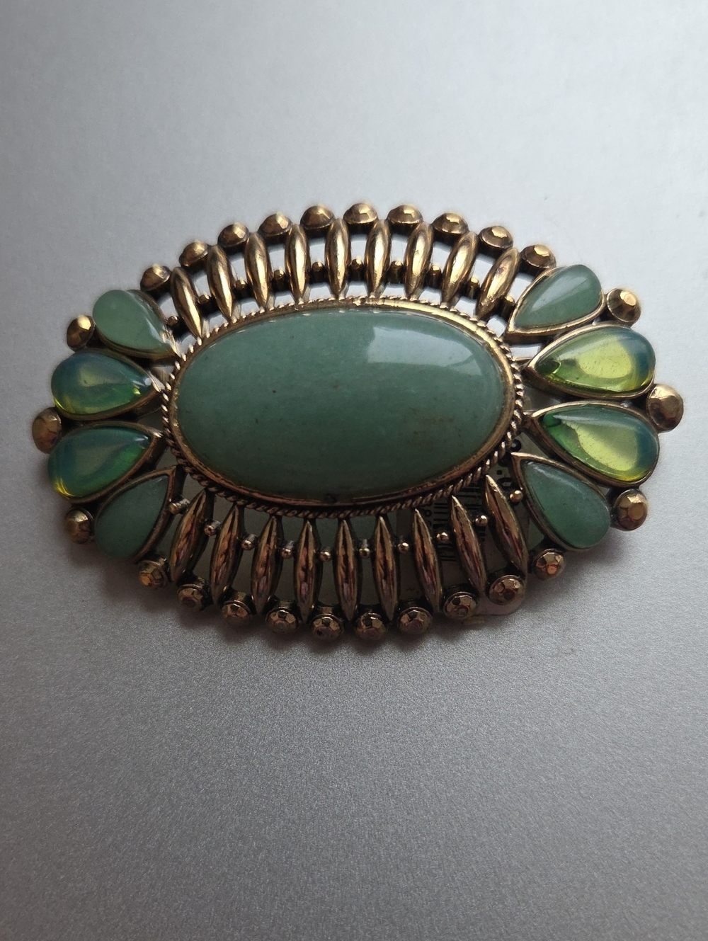 Monet Gold-Tone Oval Jade-Green Brooch NOS Vintage